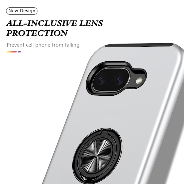 Til Google Pixel 9A Fingerring Kickstand Hybrid Taske Silver