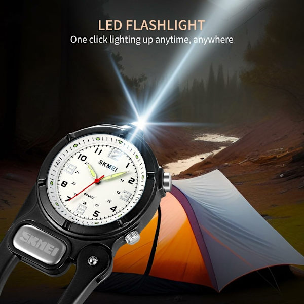 SKMEI Klocka Utomhus Ryggsäck Krok LED Ficklampa Quartz Watch - Svart Svart