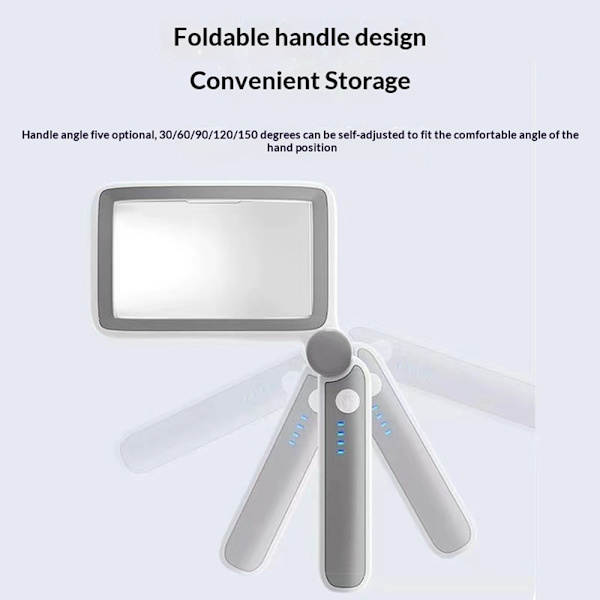 Oppladbart forstørrelsesglass med 10 LED-lys, sammenleggbart lys, lesing osv. White