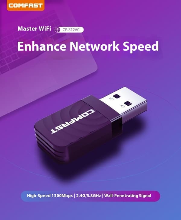 COMFAST Dual Band Gigabit WiFi -sovitin 1300 Mbps USB 3.0 langaton verkkokortti Black