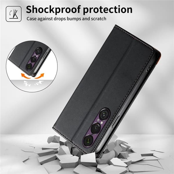 DIERFENG Til Sony Xperia 1 VII Pungcover RFID Beskyttelse Stander - Sort Black
