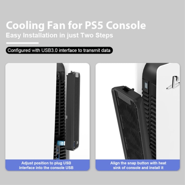 För PS5 ABS kylfläkt 2-växlad vindvärmeavledning USB fläktkylare Svart