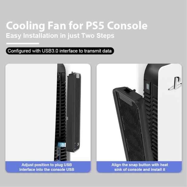 Kjølefan for PS5 ABS med 2-trinns vindvarmeavledning USB-fan kjøler Black