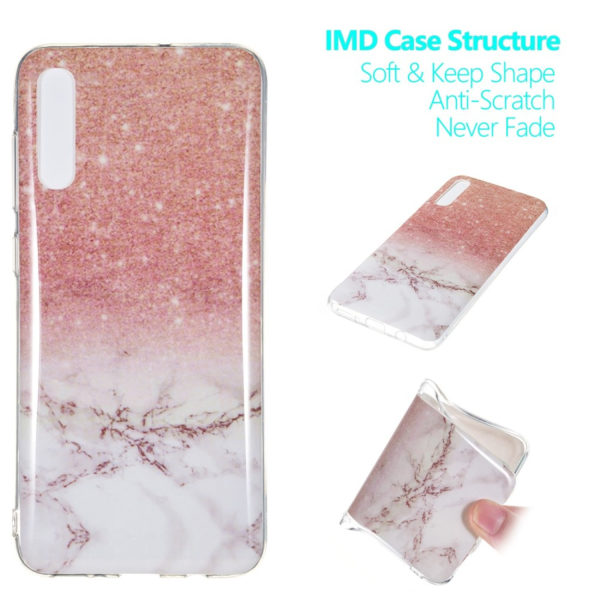 Marble Pattern IMD TPU Soft Back Case for Samsung Galaxy A70 - Style J Black