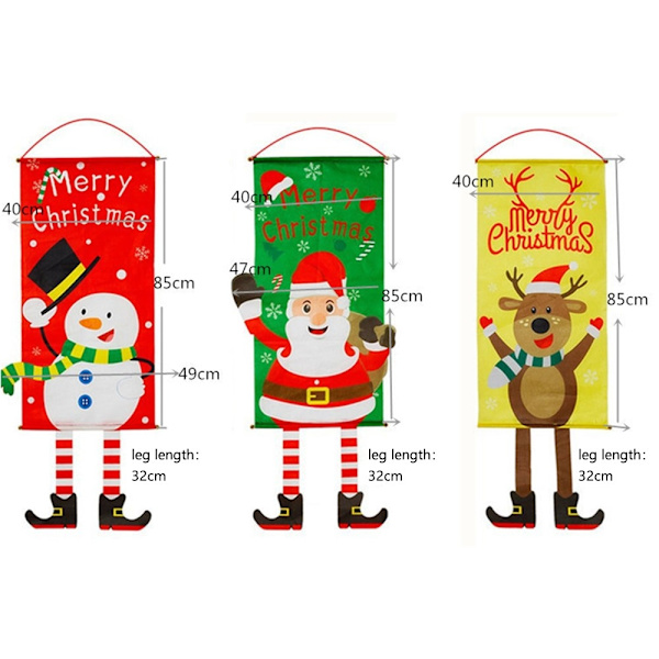Glædelig jul Flag Xmas hængende banner dørdekoration - Snemand Red