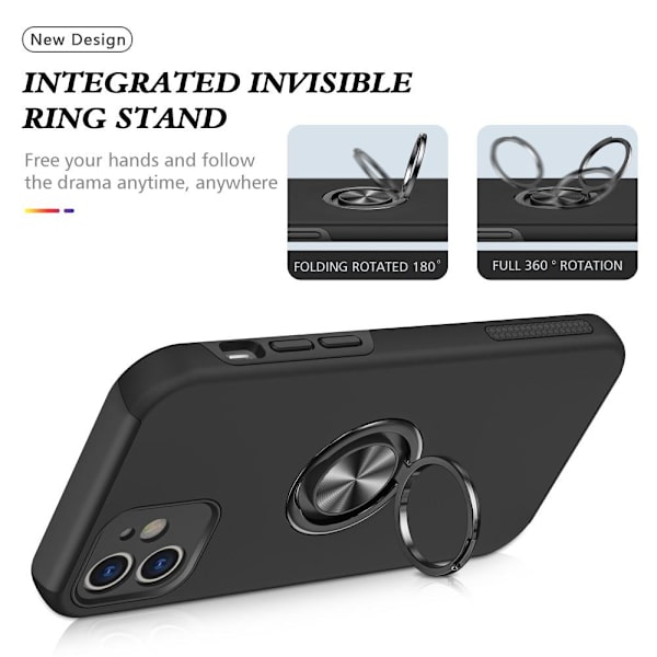 iPhone 12 Fingerring Kickstand Hybrid Taske Black