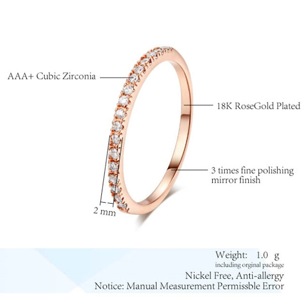 2 ringe Cubic Zirconia stabelbar - størrelse 8 / rosa guld Pink gold