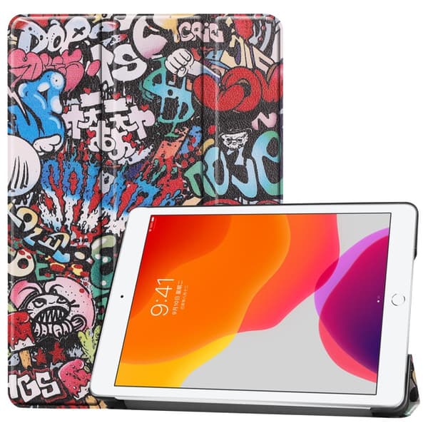 Apple iPad 10.2 Trifoldet Stativ Tablet - Taske - Graffiti Mønster Multicolor