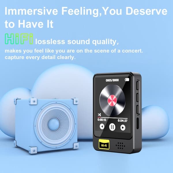 1,77" touchskærm MP4-afspiller Bluetooth-radio E-bogslæser Stemmeoptager inkl. 64 GB Black
