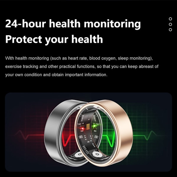 Smart Ring Bluetooth Finger Health Tracker 18,2 mm Inre Diameter Svart