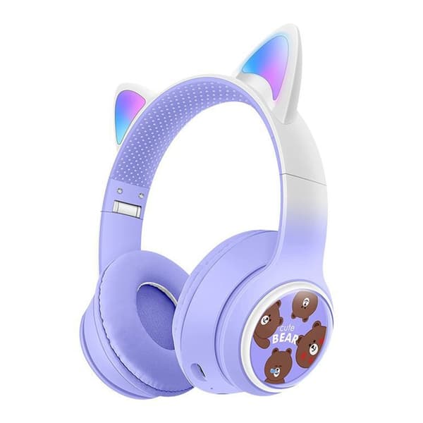 Trådlösa On-Ear hörlurar Glödande Kattöra Bluetooth Gaming Headset - Lila Lila
