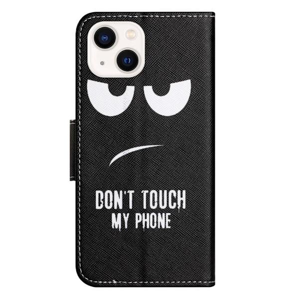 För iPhone 15 Plånbok Fodral Skal Mönster Skydd - Don't Touch Svart
