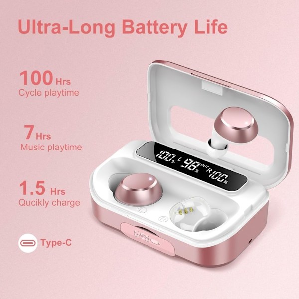 Q26 Bluetooth headset Digital Display In-Ear trådløse hovedtelefoner PowerBank funktion - Lyserød Pink