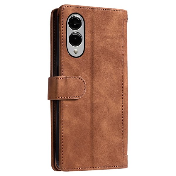 Til Samsung Galaxy S25 Edge Etui med Lynlåslomme og 9 Kortlommer Brown