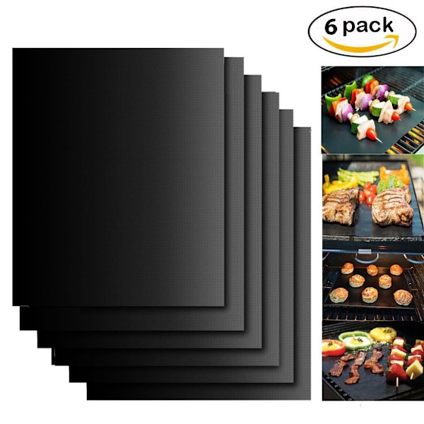 Grillmatta 6st Non-stick 33x40cm Mattor för Kol- och Elgrillar Svart