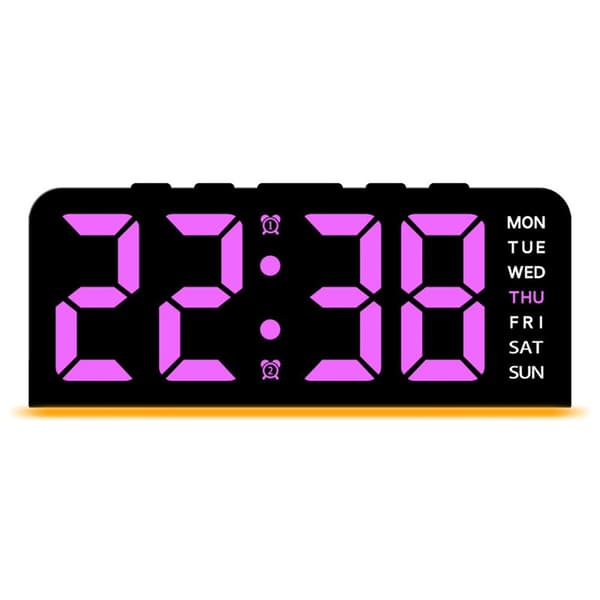 LED-klocka Digital Väckarklocka Stor Display Datum Temperatur Väckarklocka - Svart / Rosa Ljus Rosa