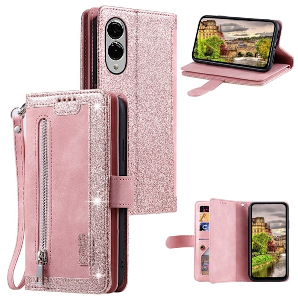 För Samsung Galaxy S25 Edge Fodral med Dragkedja och 9 Kortplatser Rosa