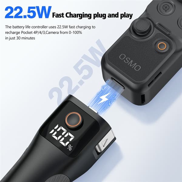 Powerbank og kameragreb til DJI Osmo Pocket 4P / 4 / 3, 5000 mAh, 22,5 W Black