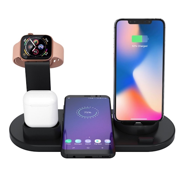 Ladestasjon Lightning Micro Usb C QI Roterbar Black