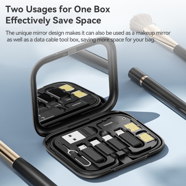 TOOCKI USB-C till USB-C-kabel USB+iP+Micro USB-adaptrar fodral Svart