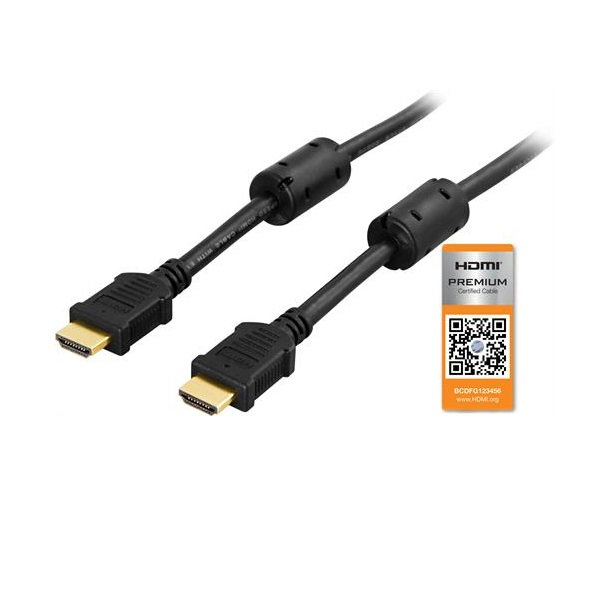 DELTACO HDMI 2.0-kabel, HDMI Type A ha, guldpläterad, 5m Svart