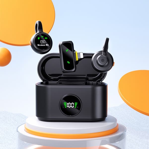 Ladeetui for lavaliermikrofon, USB-C, lav latens, 2 mikrofoner + 1 mottaker Black