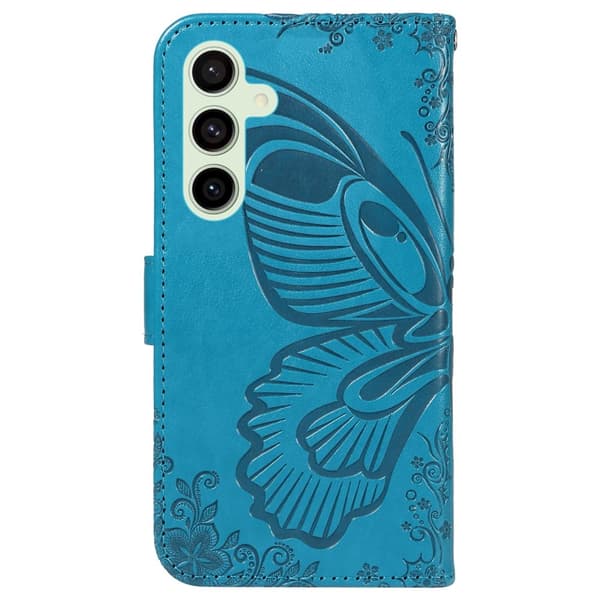 Etui med stativ, lommebok og sommerfuglmønster til Samsung Galaxy S24 FE Blue