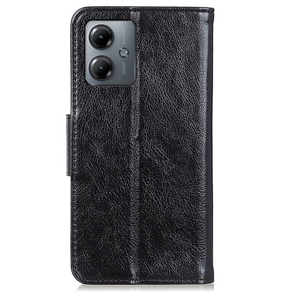 Nappa Texture Split Wallet Stativbetræk til Motorola Moto G14 - Sort Black