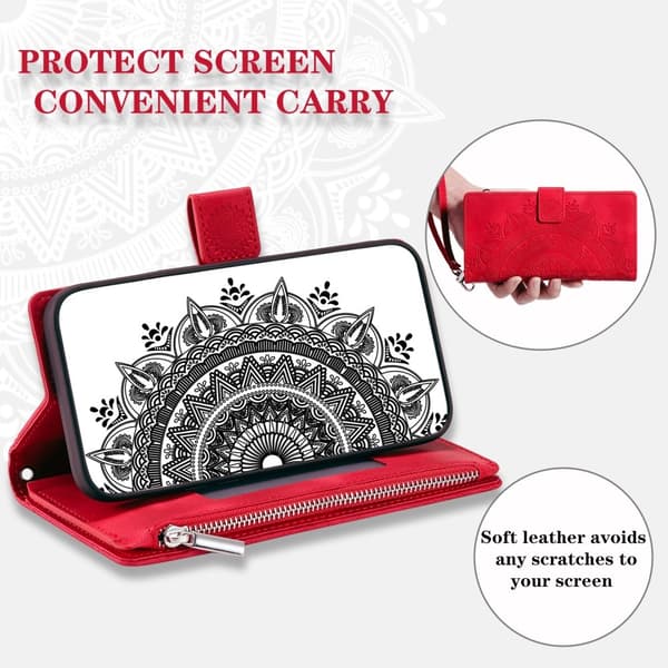 Til iPhone 17e / 16e tegnebogscover Cover Shell Mandala Blomstermønster Red