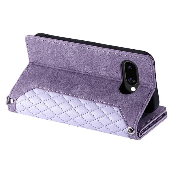 For Google Pixel 10a Wallet Case PU Leather Rhombus Pattern with Wrist Strap - Purple Purple