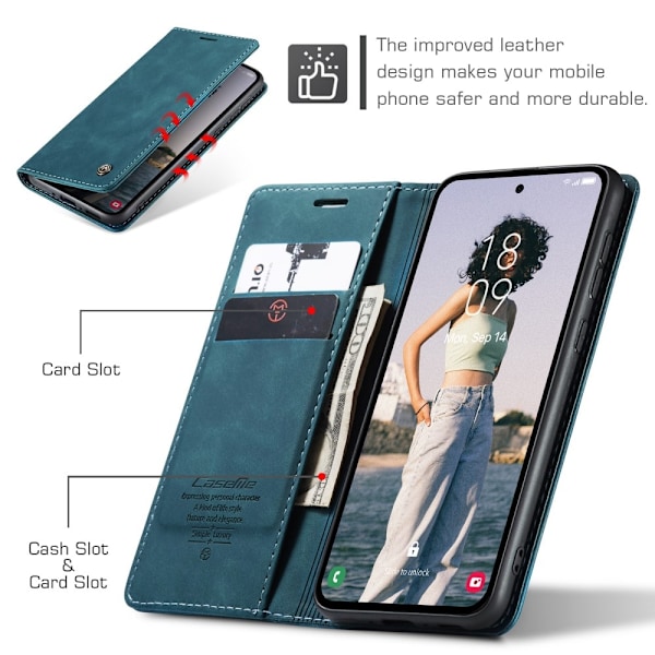 CASEME Retro Lompakkokotelo Samsung Galaxy A56 Blue