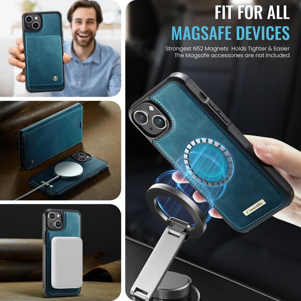 CASEME Til iPhone 15 Pungcover Magnetisk Aftagelig RFID Beskyttelse Blue