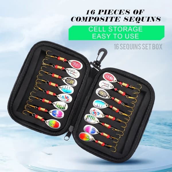 16 kpl 3g metallispinner - syötti Viehe säilytyspussilla - B Multicolor