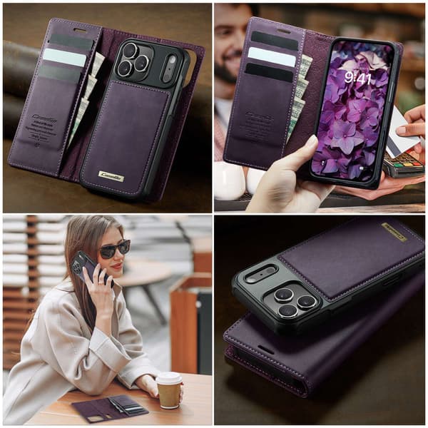 CASEME Til iPhone 17 Pro Lommebokdeksel Magnetisk Avtakbar RFID Beskyttelse Purple