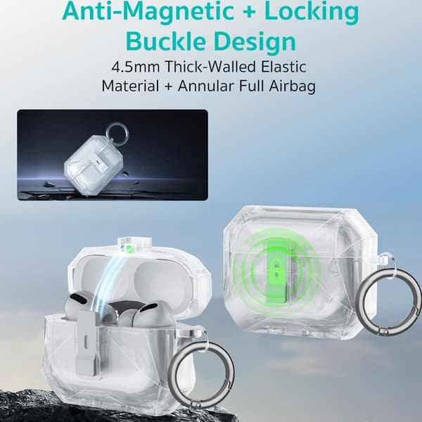 COTECI AirPods Pro 3:lle suojakuori metallikoukulla - Musta Black