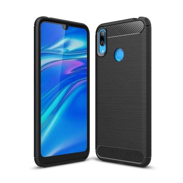 Huawei Y7 2019 Karbonfiber Teksturcover - Sort Black