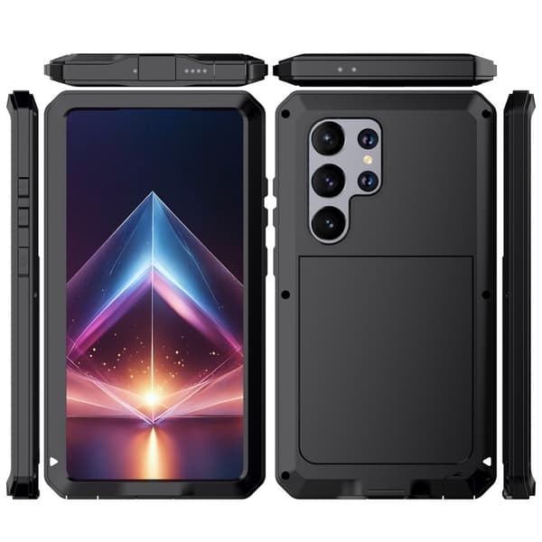 Samsung Galaxy S24 Ultra Case Panserbeskyttelse Case Shell + hærdet glas Black