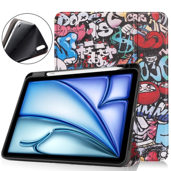 Etui for iPad Air 11 (2024) med Tri-fold Stativ, Tablettdeksel med Penneholder - Graffiti Multicolor