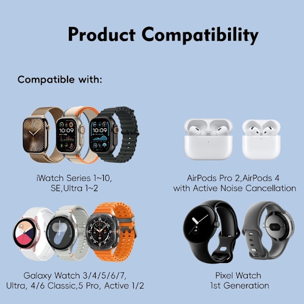 Trådlös laddare För A Watch AirPods Samsung Galaxy Watch Google Pixel Watch Vit
