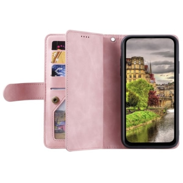 Til Xiaomi 14T Pro Etui med Lynlåslomme og 9 Kortlommer Pink gold
