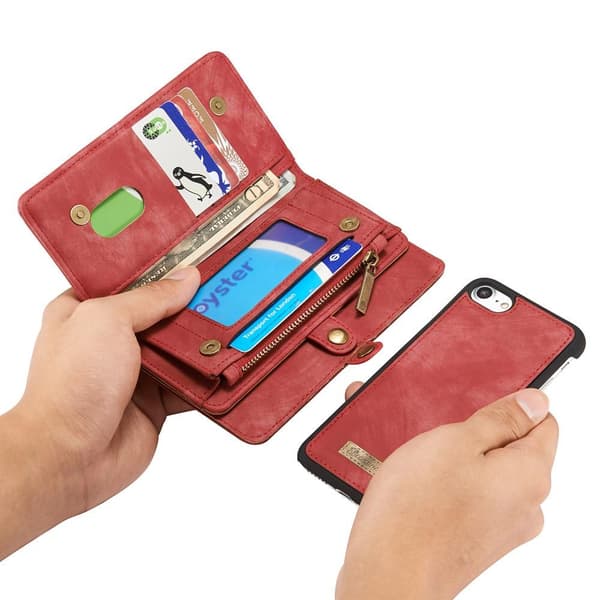 CASEME iPhone 8 / 7 / SE Retro Split läder plånbokssuojakuori - Punainen Red