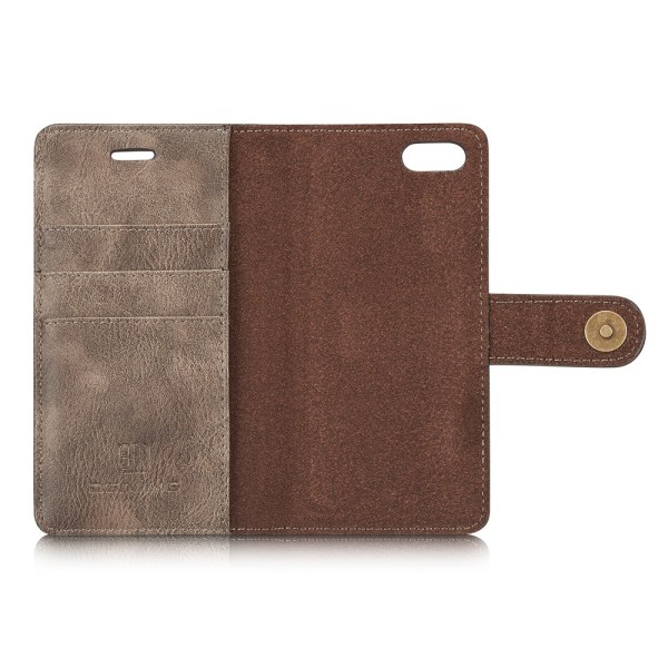 DG.MING iPhone 8/7/6 Split Läder Plånboksfodral - Coffee Black