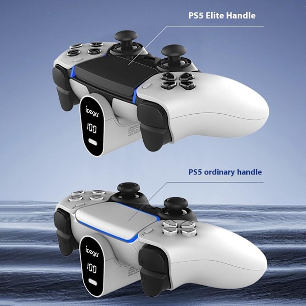 IPEGA för Sony PlayStation 5 spelkontroll LED-skärm 2000mAh externt batteripaket Vit