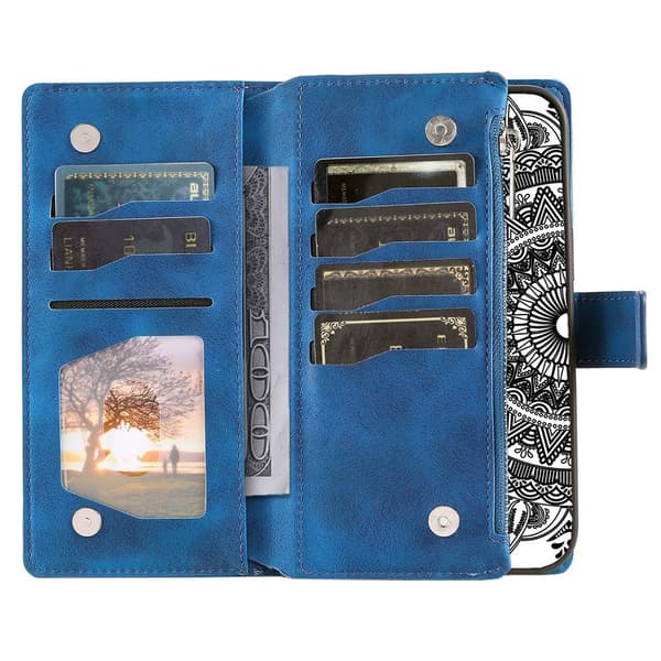 For Google Pixel 10 Pro / 10 / 9 Pro / 9  Lommebok Deksel Shell Mandala Blomstermønster Blue