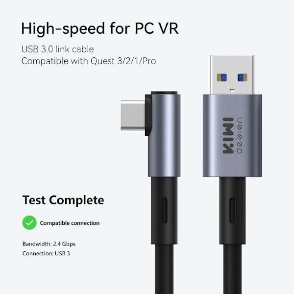 5m ladekabel for Meta Quest 3 3S PICO 4, 5Gbps hodeset tdataoverføring Black
