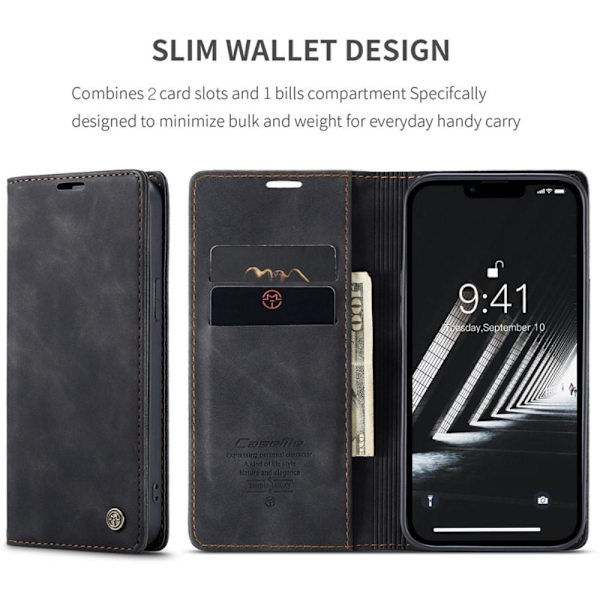 CASEME Retro tegnebog taske til iPhone 14 Plus - Sort Black