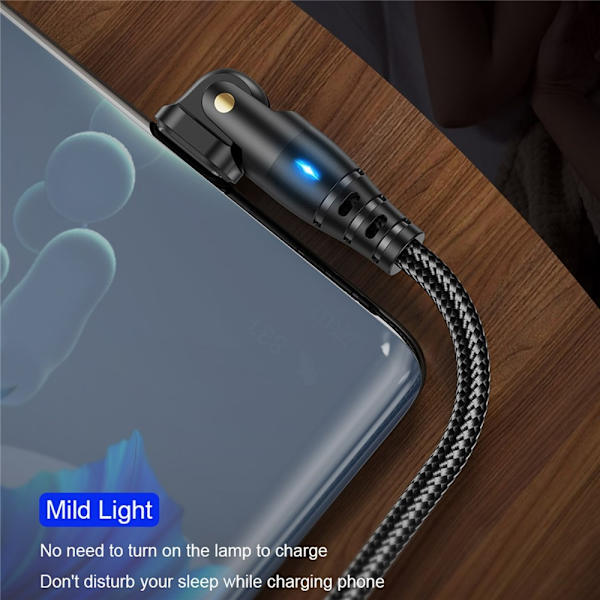 USB-A til USB-C ladekabel 2 m 180 graders roterende vinklet hode 3A Black