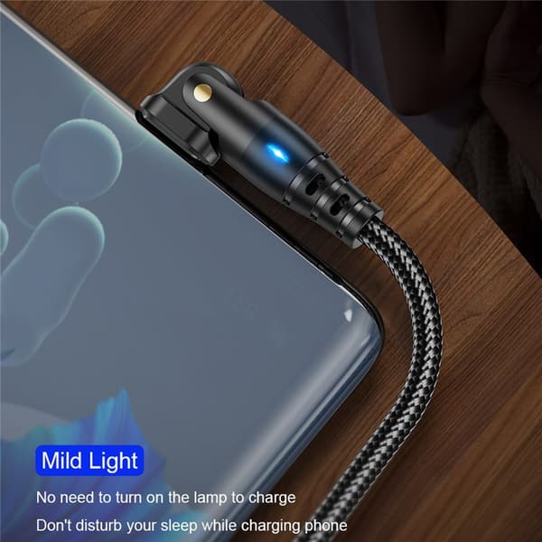 USB-A til USB-C opladningskabel 2m 180 graders roterende vinklet hoved 3A Black