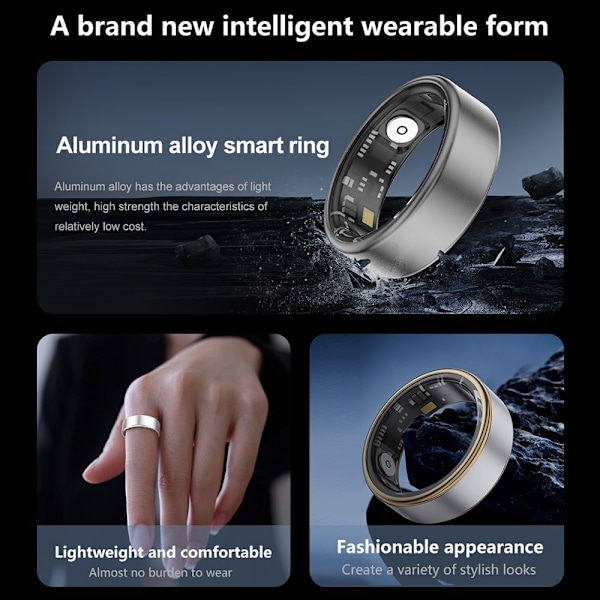 Smart Ring Bluetooth Finger Health Tracker 19.0 mm indvendig diameter Black