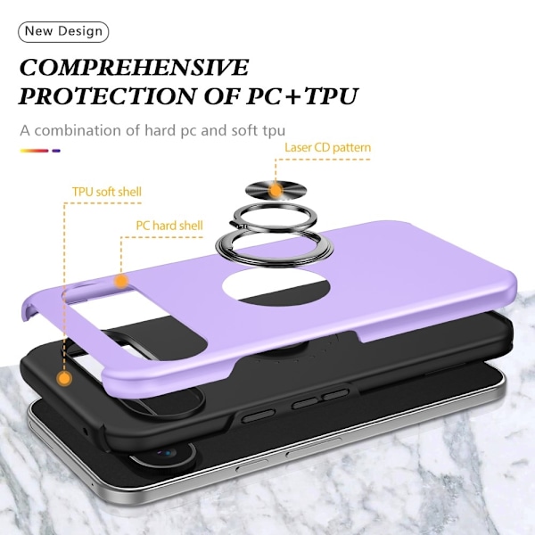 Hybrid-etui med fingerreim og kickstand for Google Pixel 9 / Pixel 9 Pro Purple